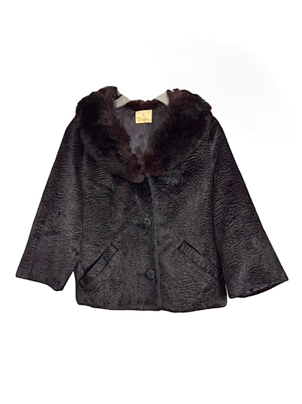 Winter Vintage Sheared Low Curly Persian Lamb Mink Fur Collar Jacket Coat